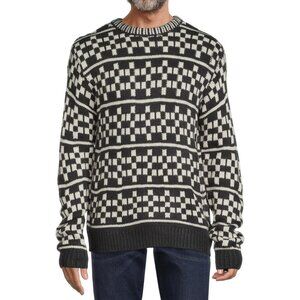 TRUTH BY REPUBLIC Men Checkered Crewneck Sweater Black White Oversized Medium EU